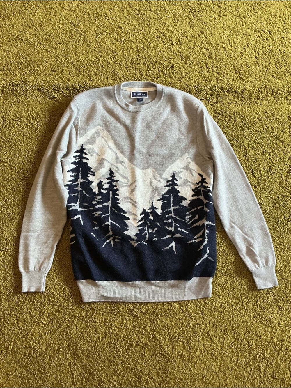 Club Room Gray and Navy Mountain & Tree Crewneck Sweater